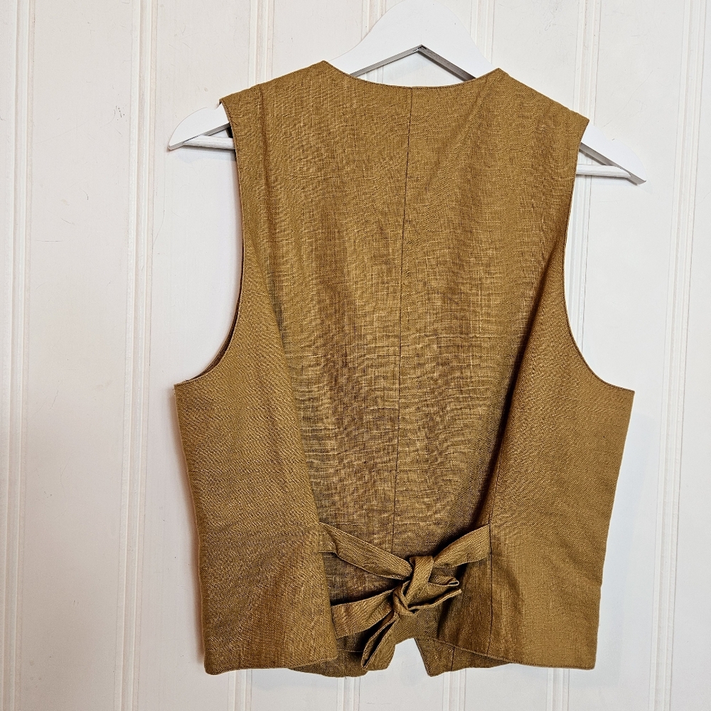 Cambridge Dry Goods Vest Women's Size S Tan Linen Blend Embroidered Floral - Picture 6 of 11